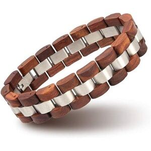 Mens Wooden Bracelet Stylish Wood & Stainless Steel Combined Wooden Bangle
